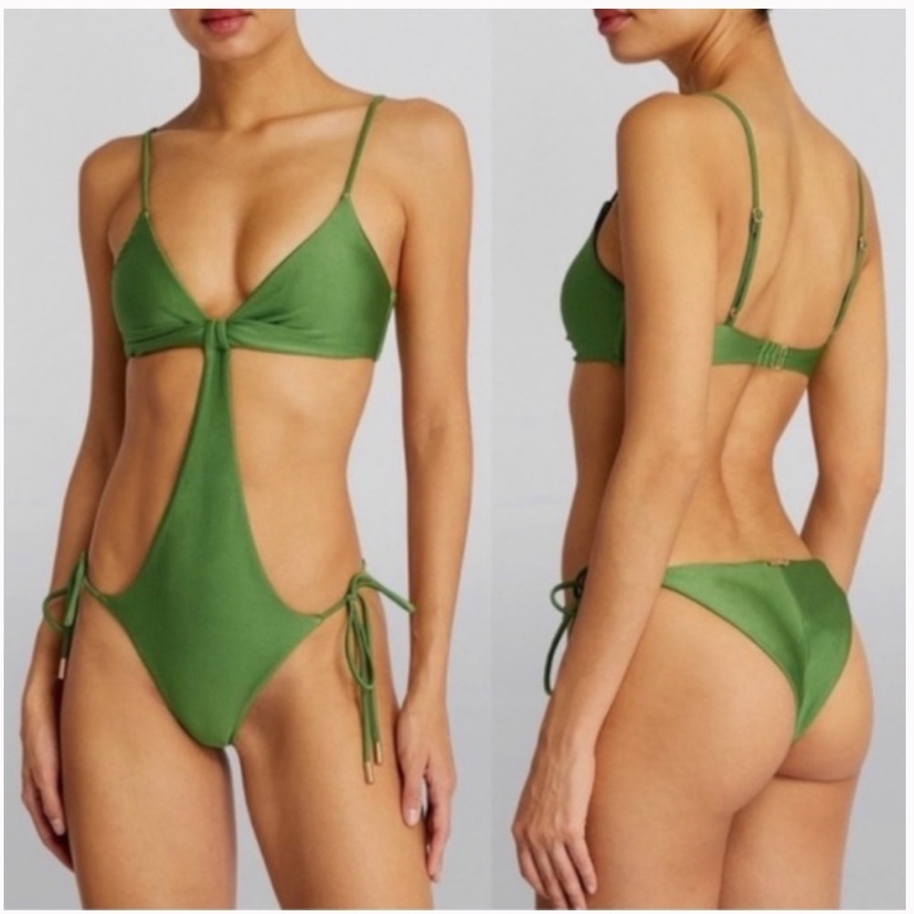 NWT Cult Gaia Teo Cutout One Piece Swimsuit Basil Green S - Picture 1 of 4